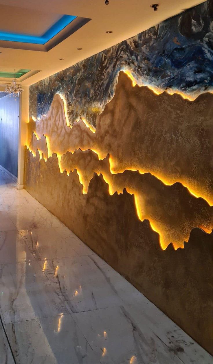 Backlit marble feature wall