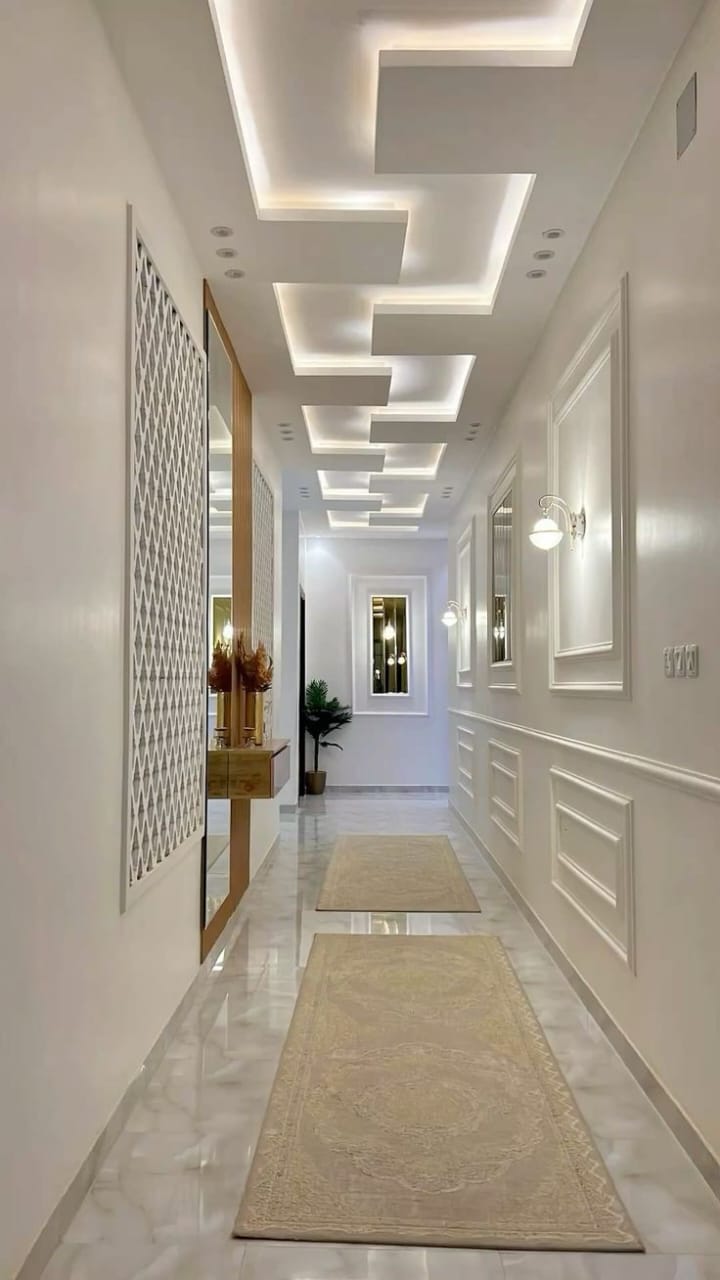 Bright hallway with layered ceiling detail